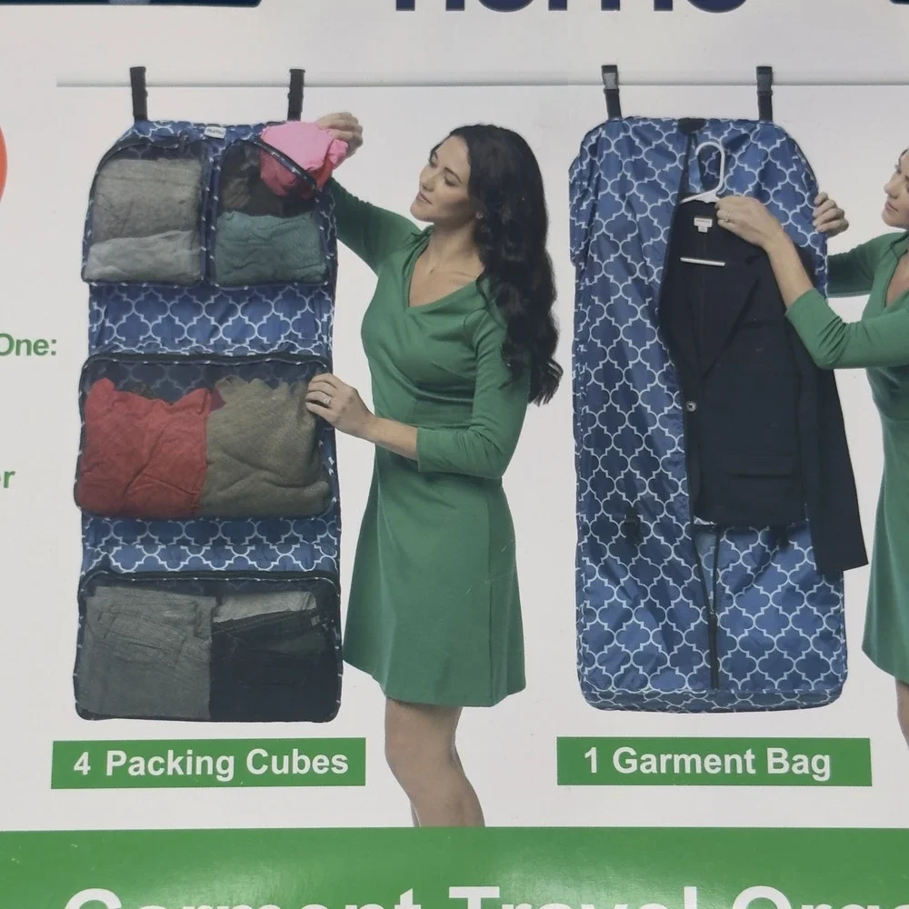 RuMe Garment Travel Organizer 2 in 1 Packing Cubes Garment Bag Navy Blue Trellis
